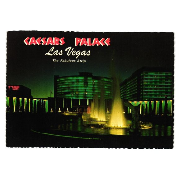 Vintage Postcard Caesars Palace Evening Lights Fountain Hotel Casino Gambling Va - Picture 1 of 2